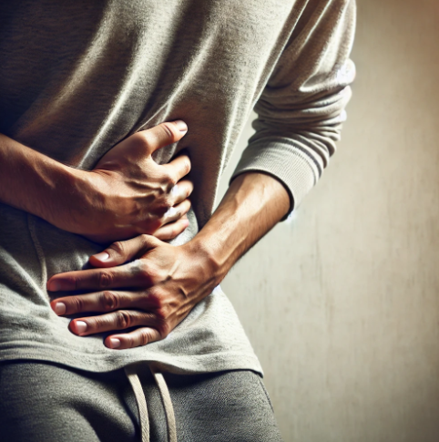 설사로 인해 배를 움켜쥐고 있는 사람