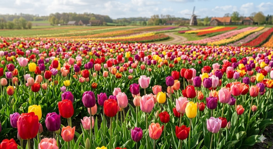 다양한 색깔의 튤립