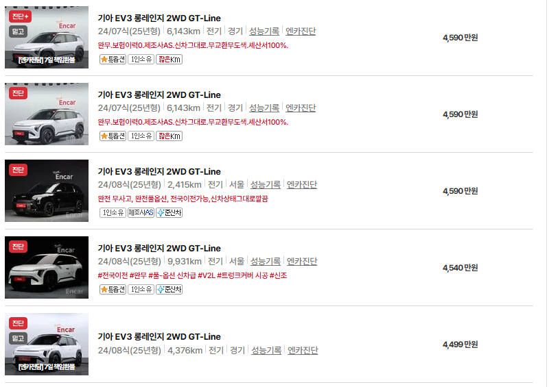 기아 EV3 중고차 가격 시세표 유지비