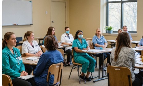 alt A group photo of healthcare workers who completed hospice volunteer training and received certificates.