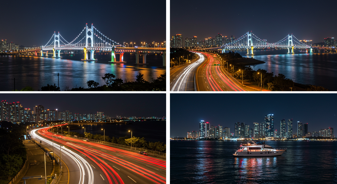 광안대교와 달맞이길, 마린시티 요트투어 야경
