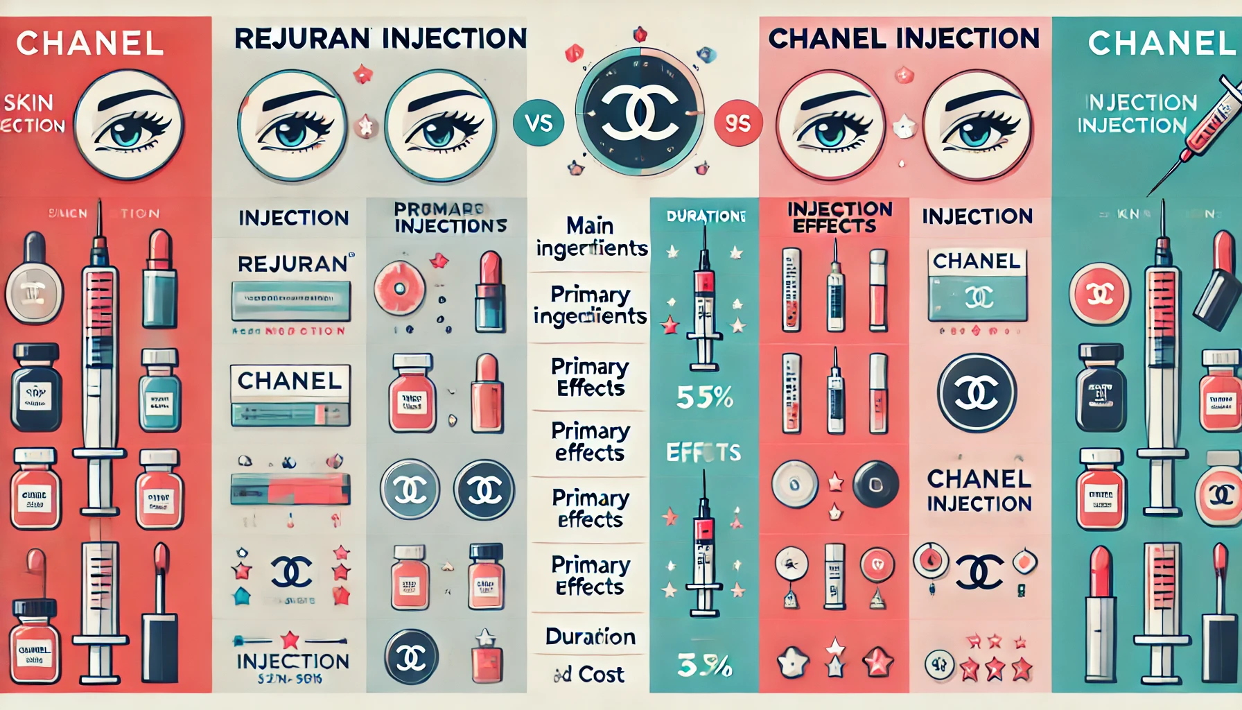 DALL·E 2024-09-13 19.17.18 - A comparison chart illustration showing the differences between Rejuran injection and Chanel injection skin treatments. The chart includes details lik.webp