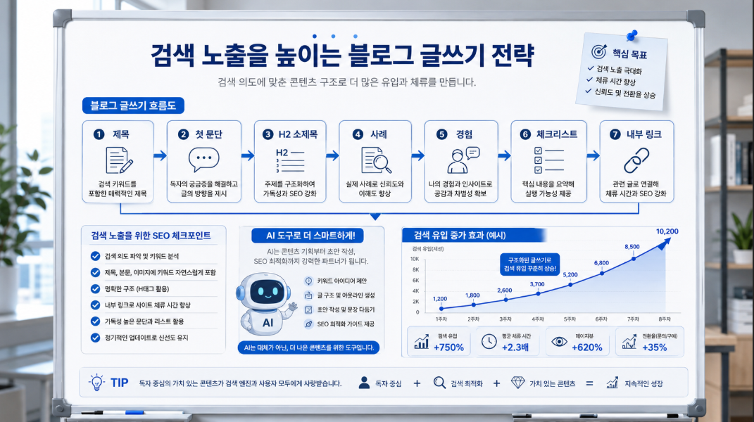 티스토리 블로그 검색 노출을 위한 제목 첫 문단 소제목 사례 내부 링크 구조 이미지