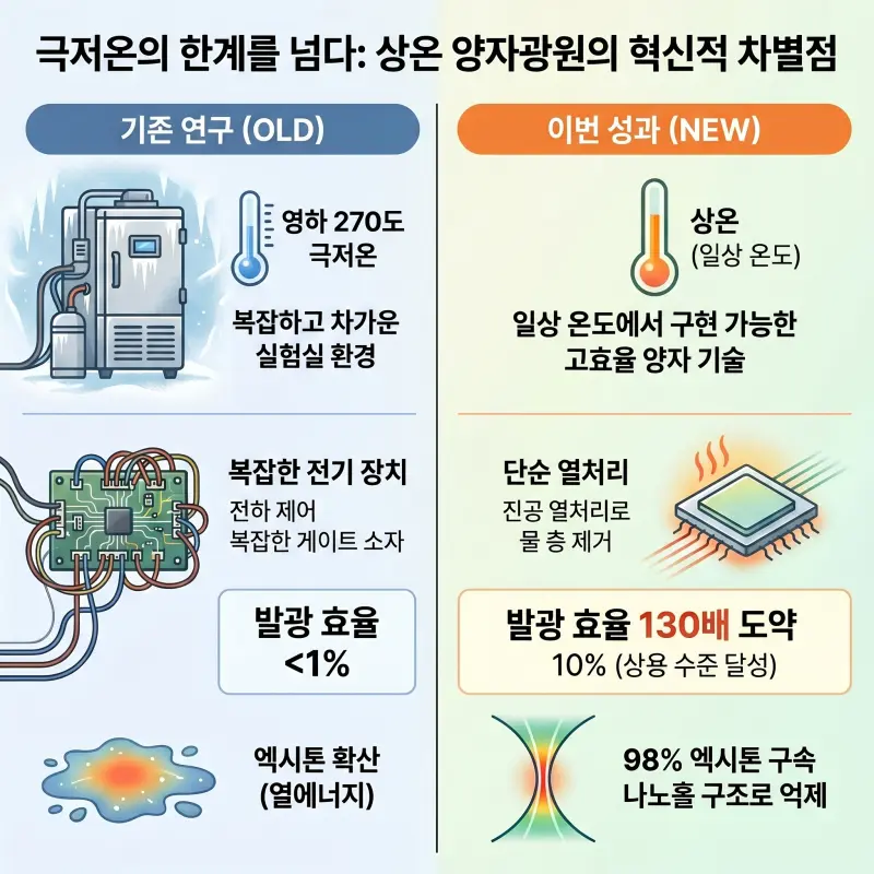 상온 양자광원 기존 연구와 이번 성과 차이를 비교