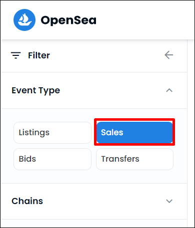 Activity 검색 필터에서 Sales 선택
