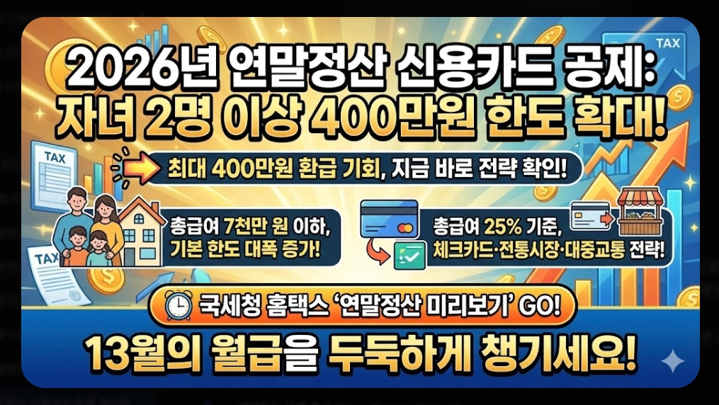 2026 연말정산 신용카드공제 계산법 완벽가이드