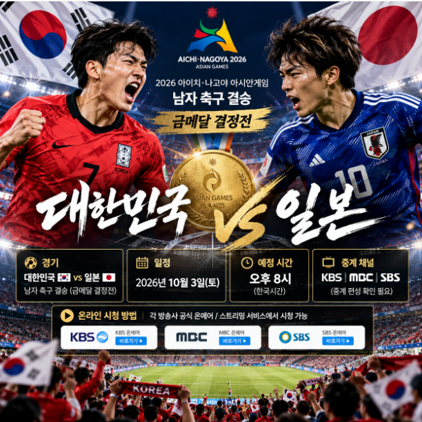 아시안게임 중계 한국 축구 한일전 금메달전 시간과 보는 방법