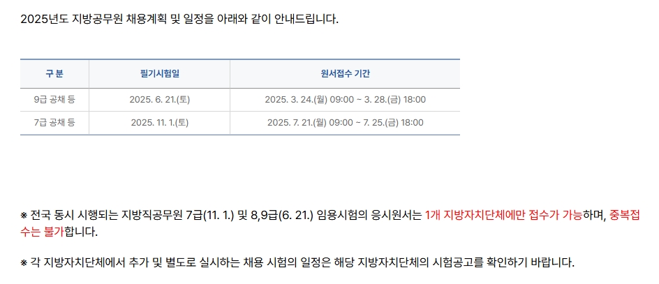 지방직공무원 7급 지방직 공무원 일정