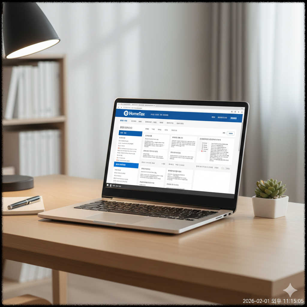 홈텍스에서 원천징수영수증 관련 메뉴를 확인하는 모습