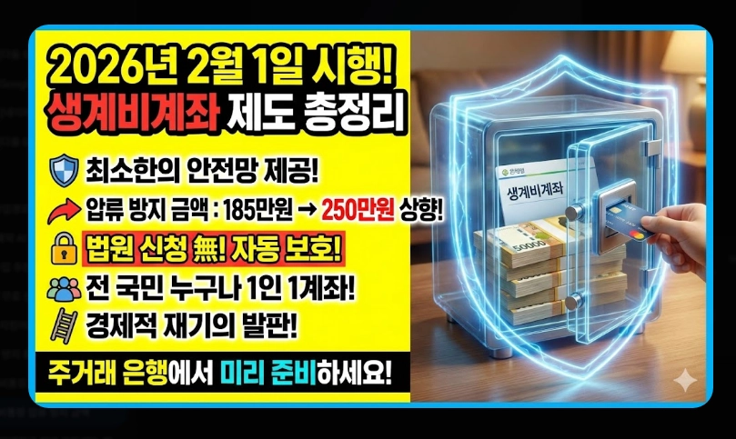 생계비통장 압류방지 금액 250만원 상향 [2026년 시행] 보호 한도 및 개설 방법 안내