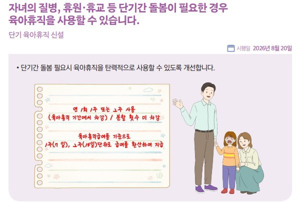 가족돌봄휴가 말고 '단기 육아휴직' 쓰세요! (2026년 8월 유급 전환 핵심)