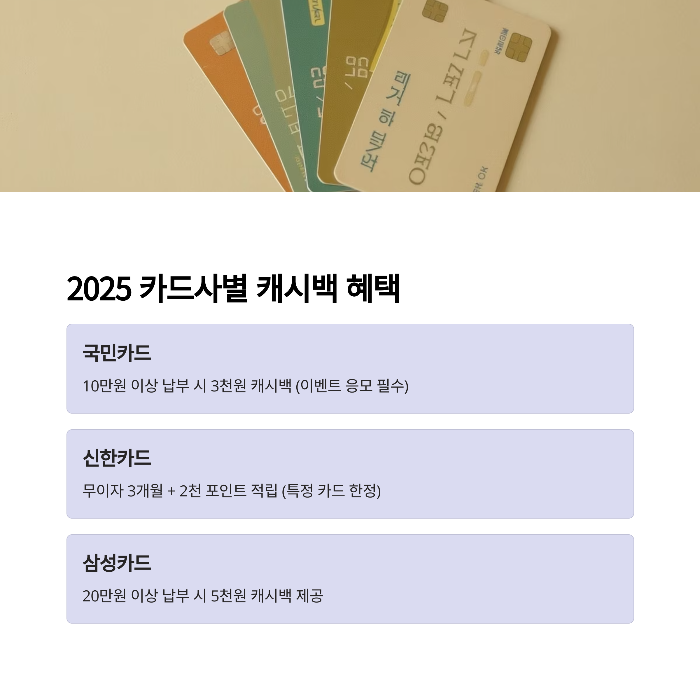 2025 주요 카드사 캐시백 혜택 비교