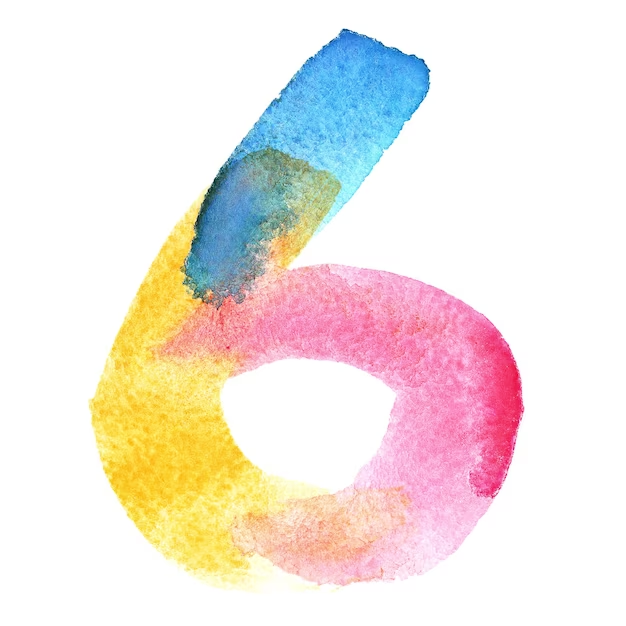 수채 물감으로 그린 숫자 6번