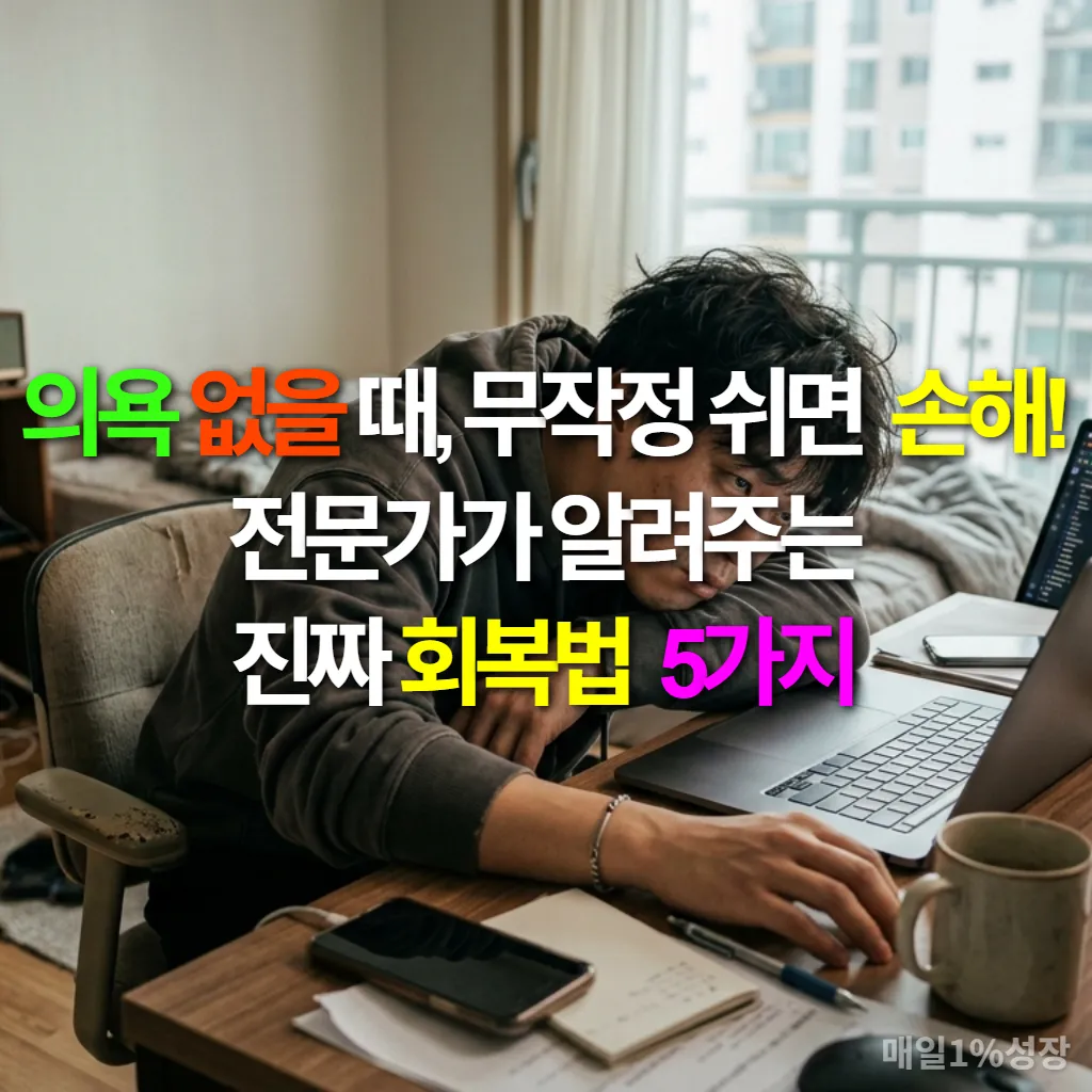 책상에 엎드려 무기력하게 쉬고 있는 한국인 남성