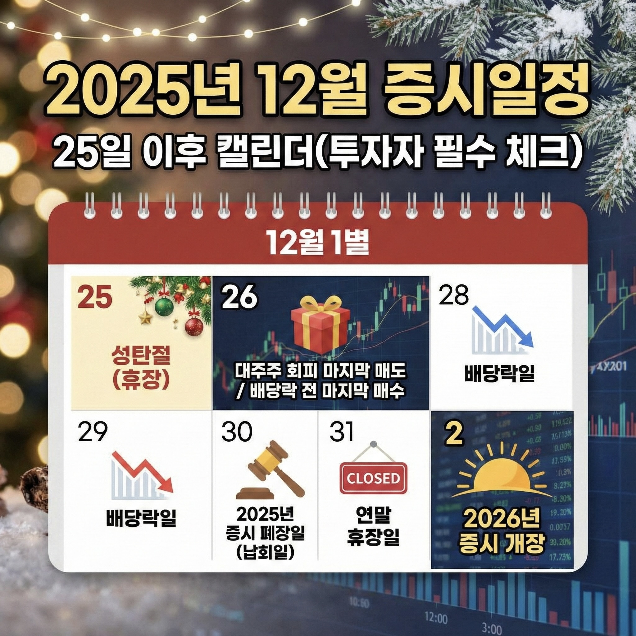 2025년 12월 배당락 배당 기준일자 증시일정