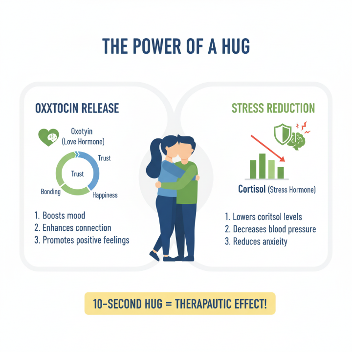 옥시토신 분비와 스트레스 해소 관련 인포그래픽