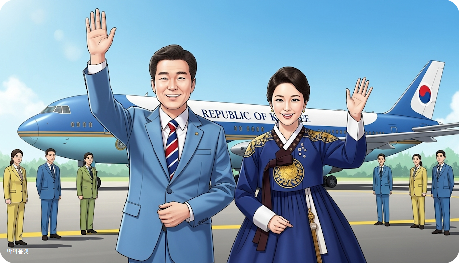 이재명 대통령 부부 일본, 미국 순방길 (가상으로 AI로 재현)