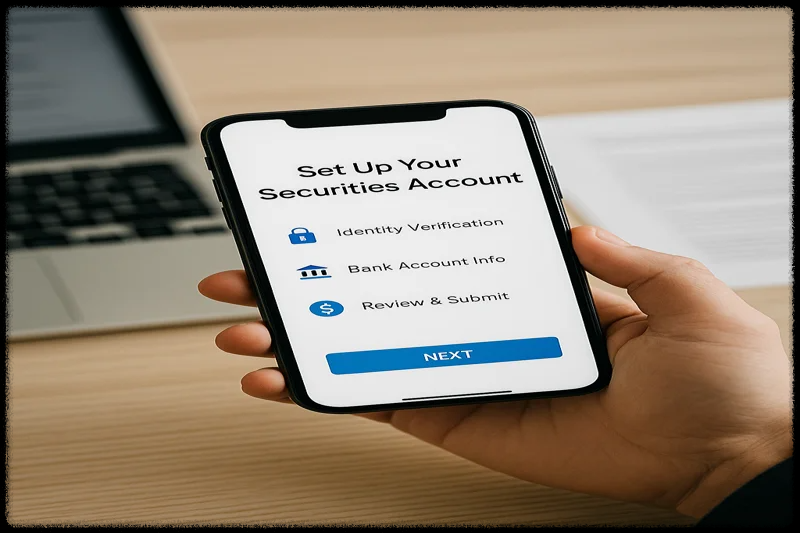 스마트폰으로 증권 계좌를 설정하는 화면