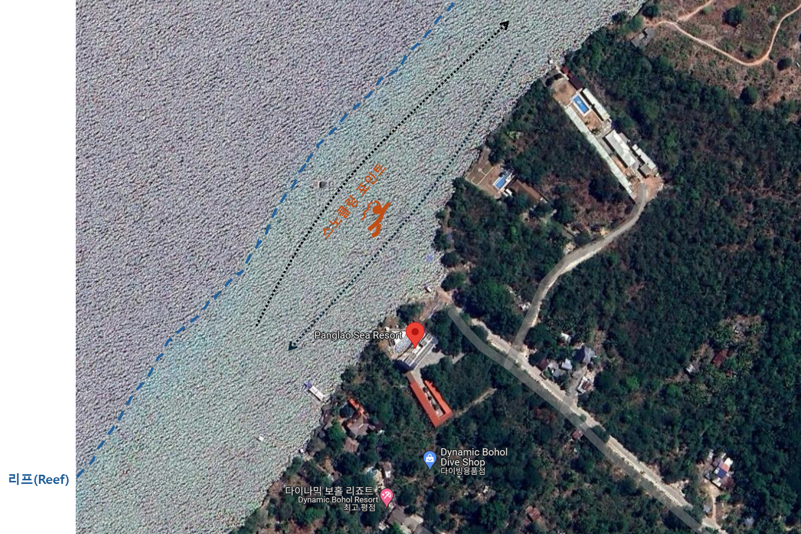 팡라오씨 리조트 앞바다 스노클링 영역