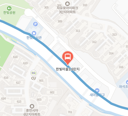한빛마을3.6단지에서 인천공항 리무진 공항버스(5600번) 지도 위치
