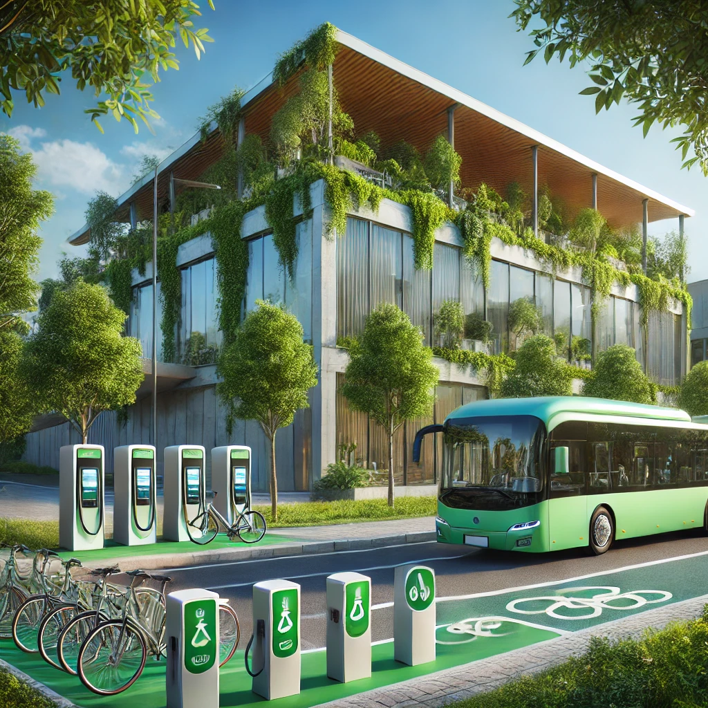 녹색 건축물을 위한 지속 가능한 대중교통 시스템, 전기버스와 자전거 공유(2)