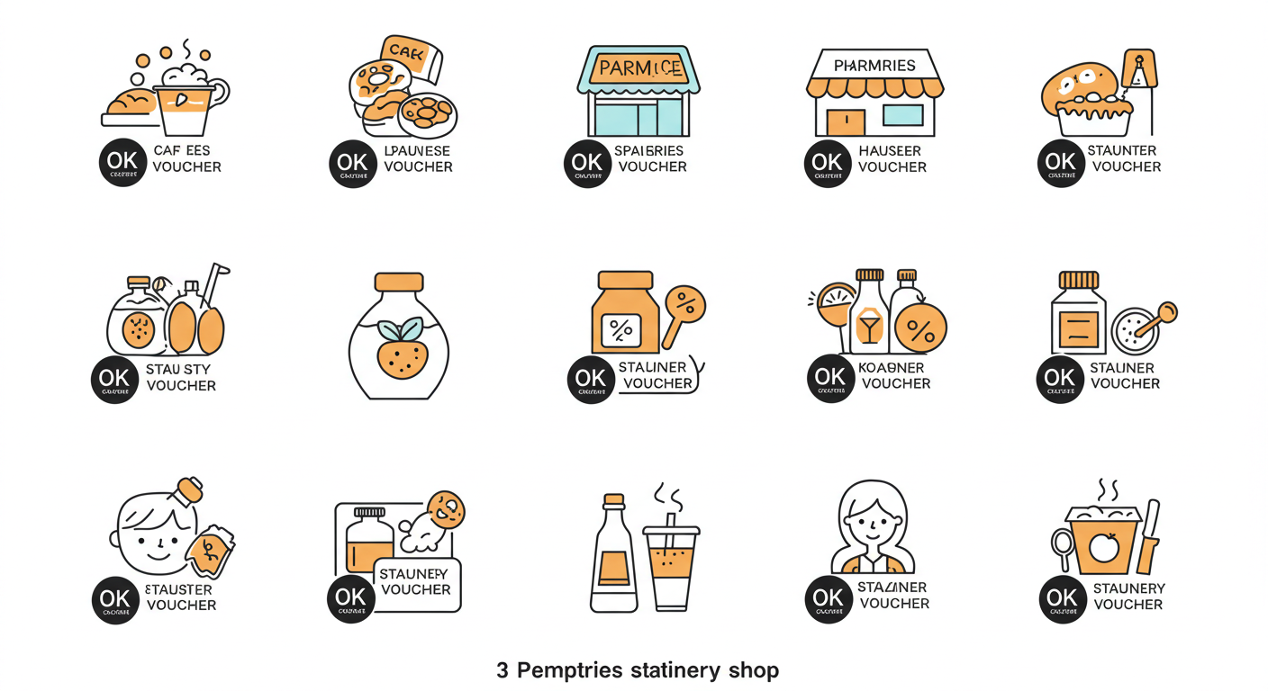 소비쿠폰 사용이 가능한 주요 업종들을 아이콘으로 정리한 일러스트