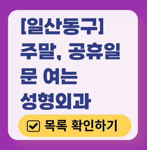고양시 일산동구 주말 문 여는 성형외과 병원 추천 리스트 ❘ 토요일, 일요일, 공휴일 진료 목록(쌍꺼풀, 눈재수술, 리프팅, 보톡스 잘하는 곳은?)