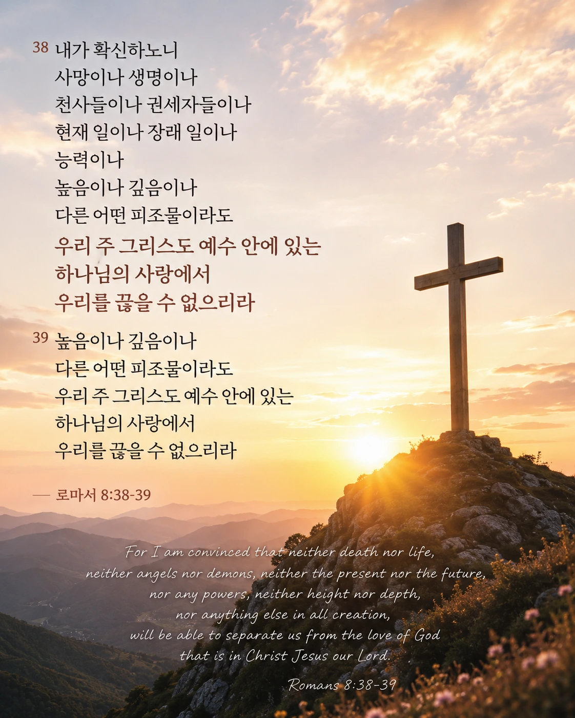 로마서 8장 38절 39절 말씀 묵상, 하나님의 사랑에서 끊을 수 없는 것들