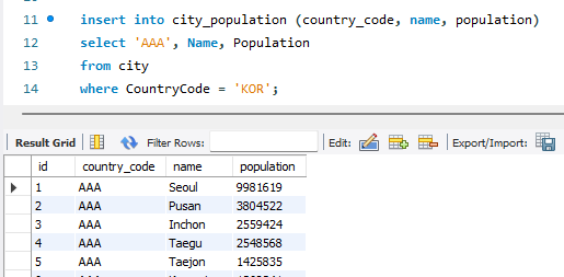 INSERT INTO SELECT 상수 등록 결과