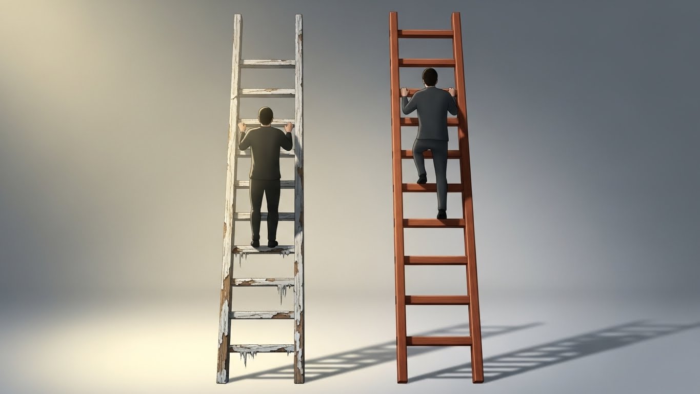 사다리를 타는 두 사람 일러스트