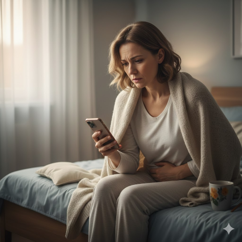 생리불순으로 힘들어하는 여성