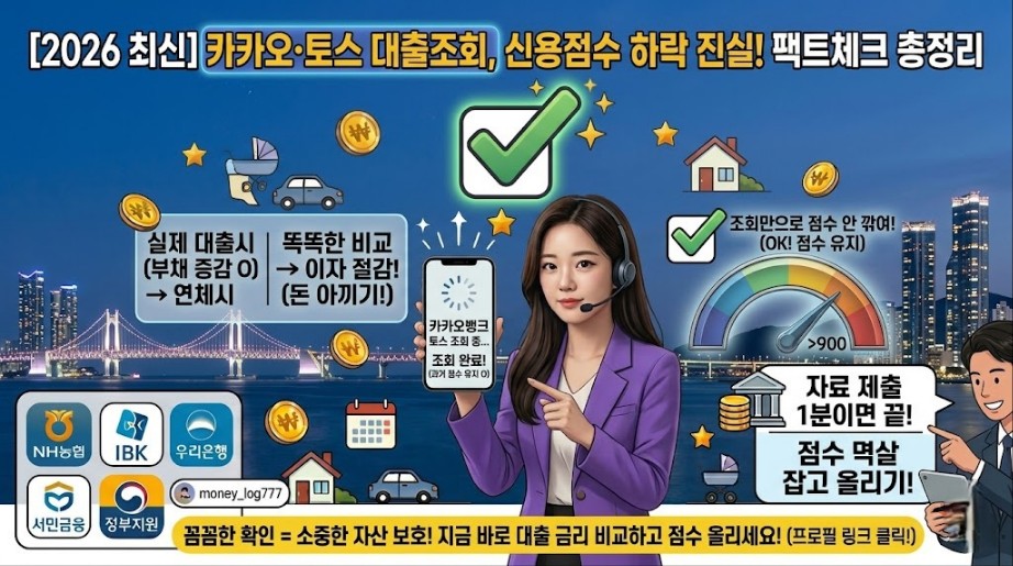 2026년 최신 카카오뱅크 및 토스 대출 한도 가조회 시 신용점수 하락 여부 팩트체크 총정리 메인 썸네일 이미지