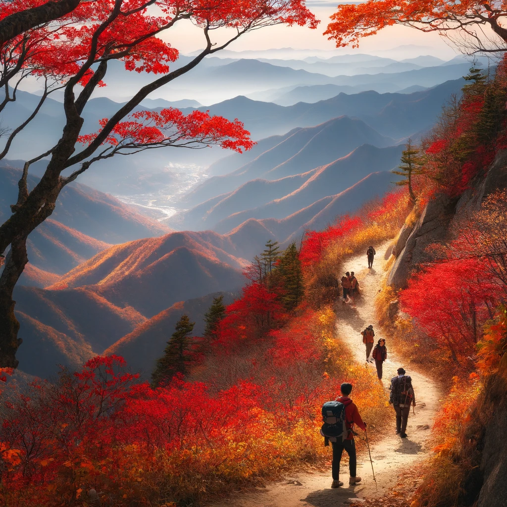 가을 단풍을 감상할수있는 산길 이미지