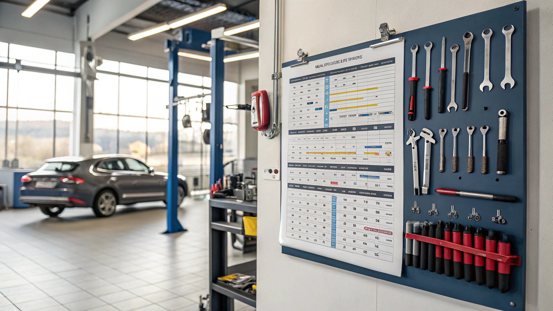 정비소 방문차량과 공구에 대한 이미지