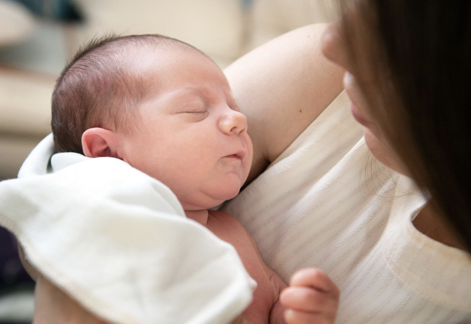 엄마에게 안겨있는 신생아