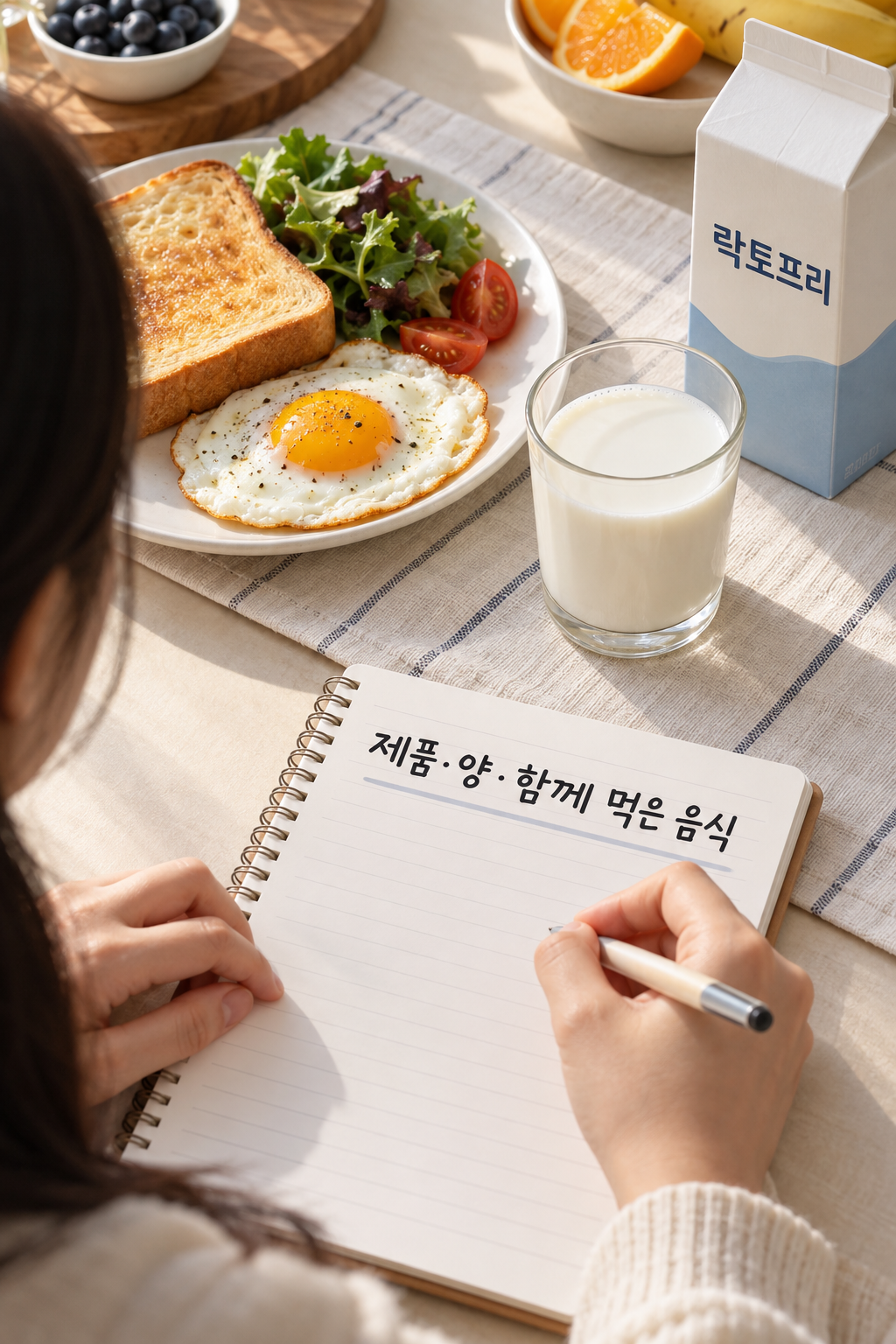 아침 식사에 곁들인 음료와 제품&middot;양&middot;함께 먹은 음식을 적는 메모