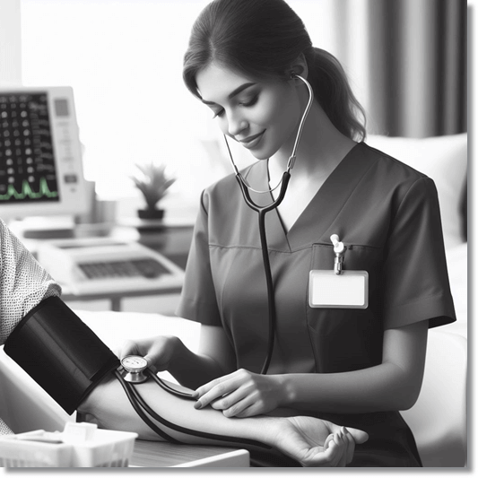 기넥신 혈액순환 개선 효과, 순환기 장애 환자 혈압 체크 하는 간호사