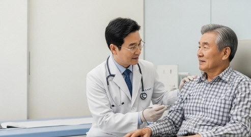 의사에게 진단받는 어르신