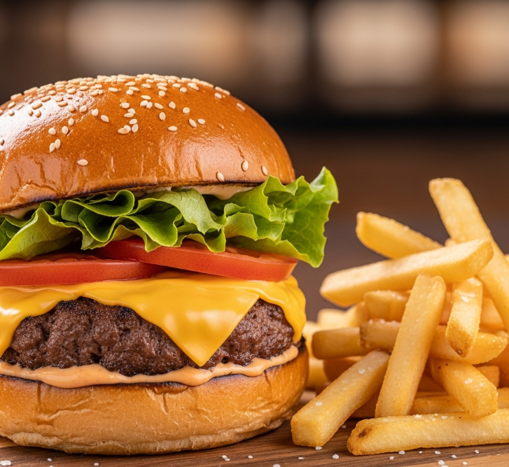 미국인이 즐겨먹는 햄버거와 감자튀김
