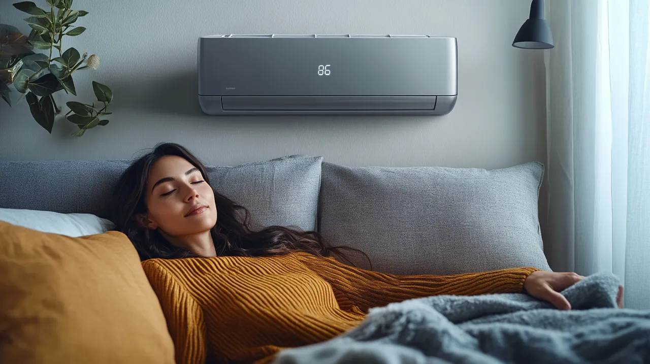 에너지 효율을 강조하는 조용한 컴팩트 에어컨 사용. 아늑한 작은 침실에서 이상적인 온도를 유지하며 편안한 숙면을 도와드립니다. 빈티지 느낌의 인테리어로 감성을 더했습니다.