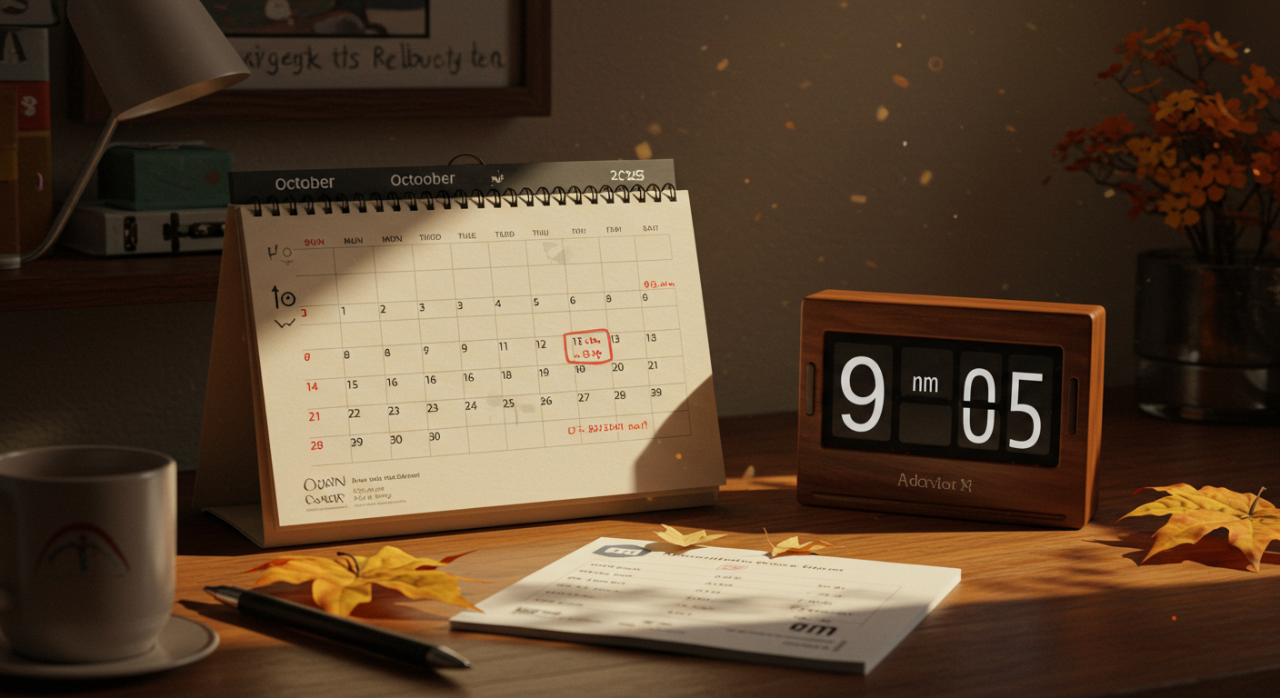 2025년 10월 달력과 예방접종 시간 표시