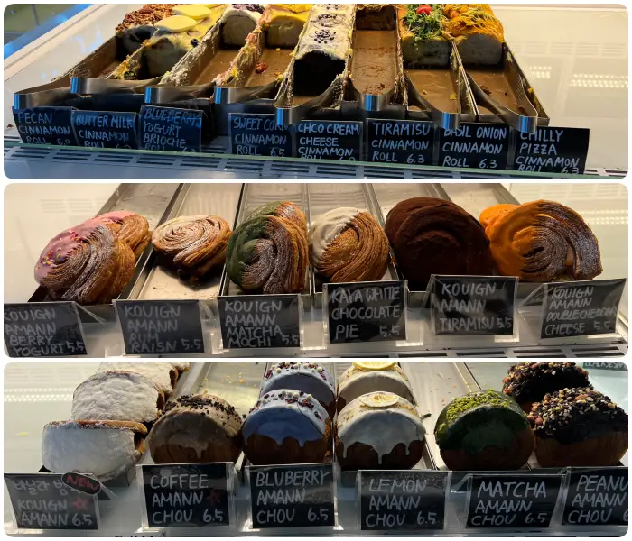 매장내 진열된 빵 종류