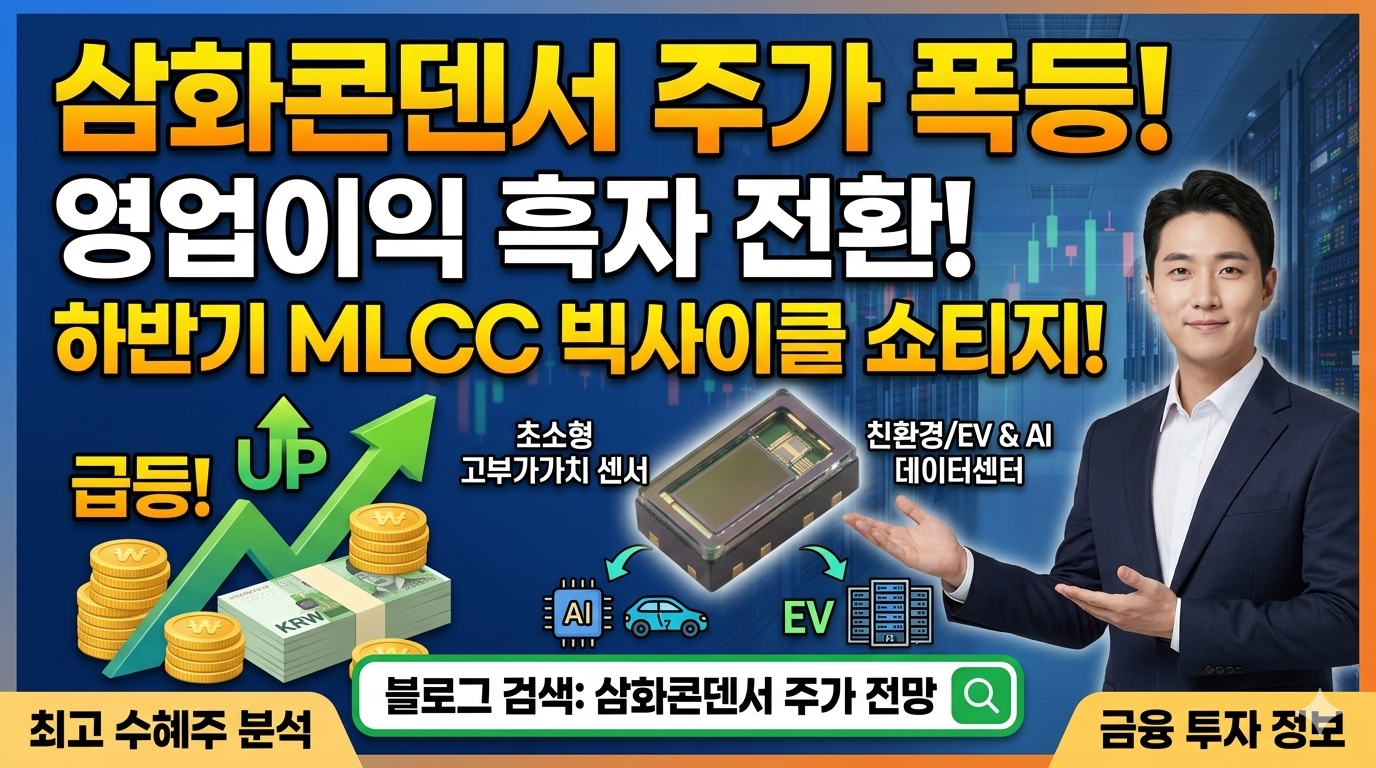 삼화콘덴서 주가 급등 원인! 삼성전기 1.5조 잭팟 호재와 MLCC 하반기 쇼티지 역대급 수혜주 분석을 한눈에 보여주는 썸네일
