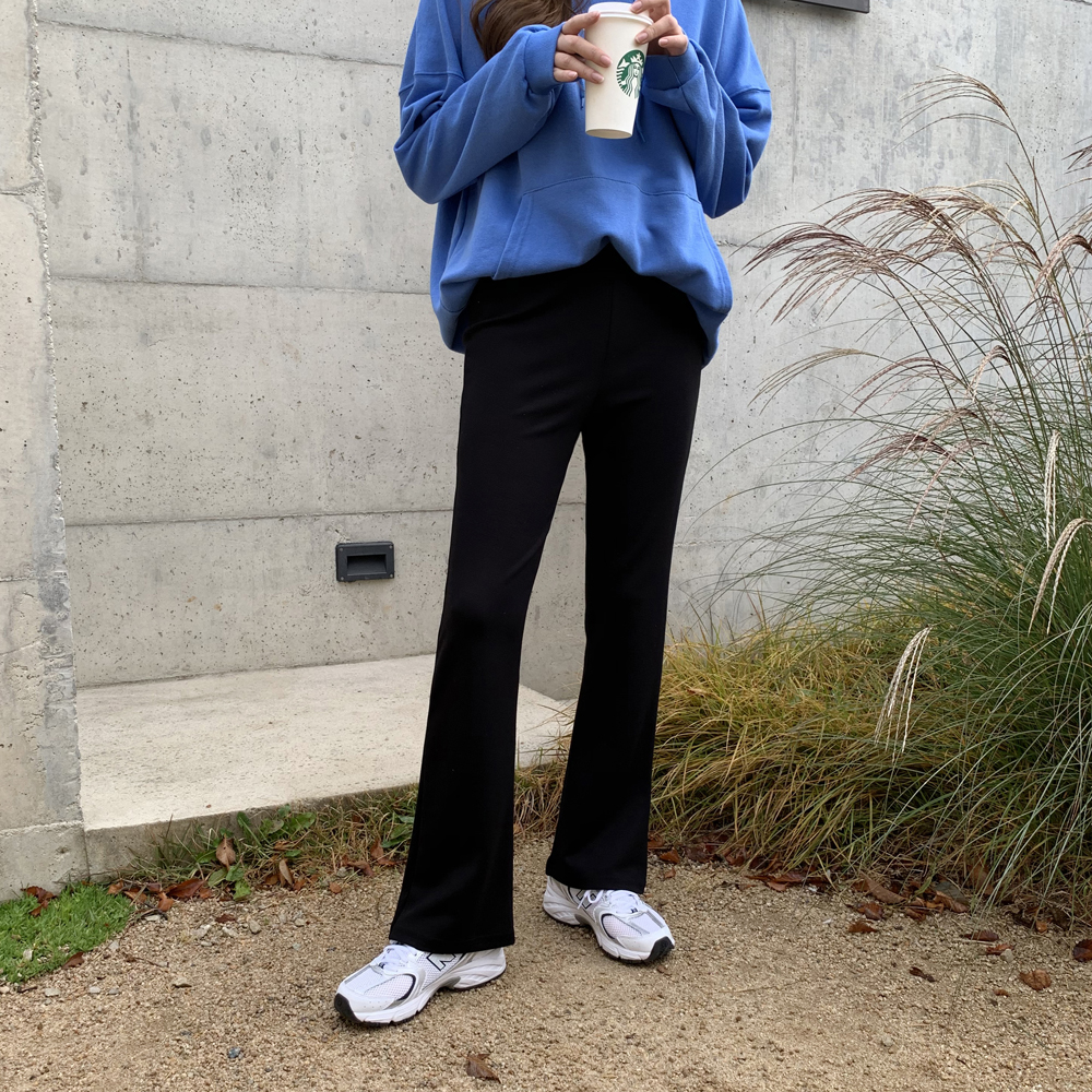 하이웨스트 세미 부츠컷슬랙스 편한 여성 와이드팬츠 밴딩 기모 바지 여자 슬랙스 겨울팬츠