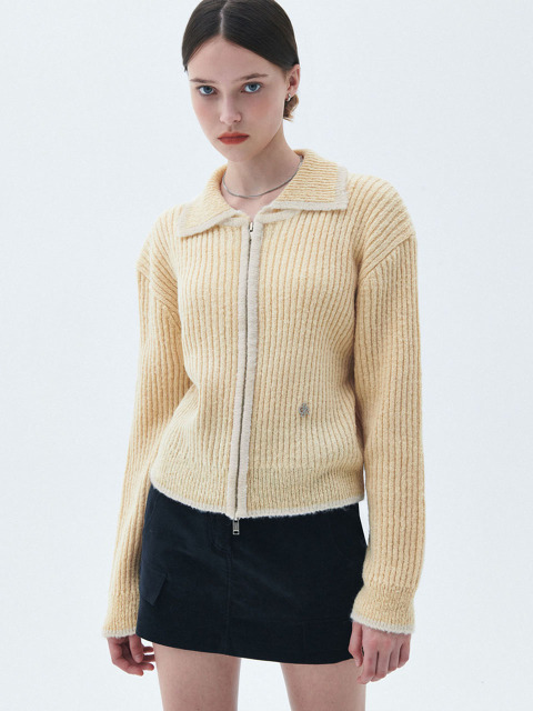 시티브리즈 CITYBREEZE 22CW 배색 골지 울 집업 가디건