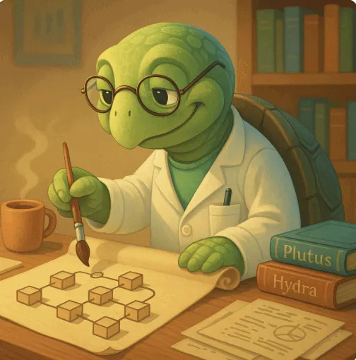 Cardano(ADA) 완전 해설이라는 주제를 상징적으로 표현한 대표 이미지.
붓으로 블록체인 구조를 설계하는 거북이 과학자 캐릭터가 중심이며, Cardano의 철학적 개발 방식과 정교한 기술 구조를 은유적으로 전달함.
이 이미지는 본 블로그 글의 전반적인 내용을 대표하며 Cardano에 대한 입문자와 전문가용 설명 콘텐츠임 (cardano ada complete guide illustration, symbolic cover image)&rdquo;