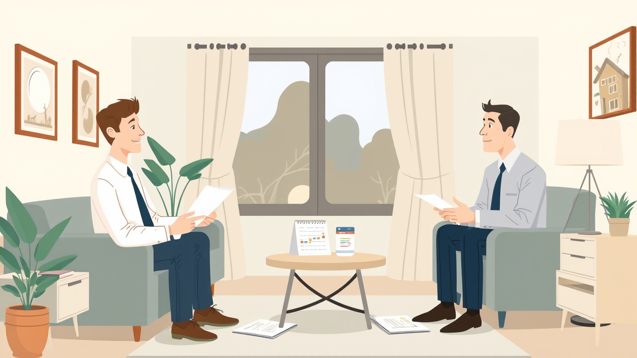 임대인과 임차인이 전셰계약을 하기 위해 마주 앉아 있는 모습