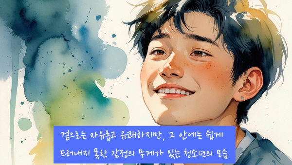 겉으로는 자유롭고 유쾌하지만, 그 안에는 쉽게 드러내지 못한 감정의 무게가 있습니다에 관한 그림