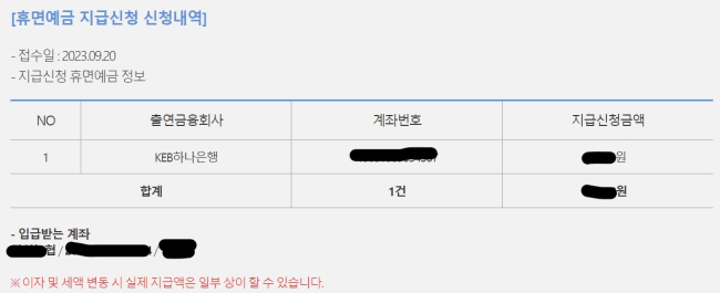 휴면환급금 지급신청 내역