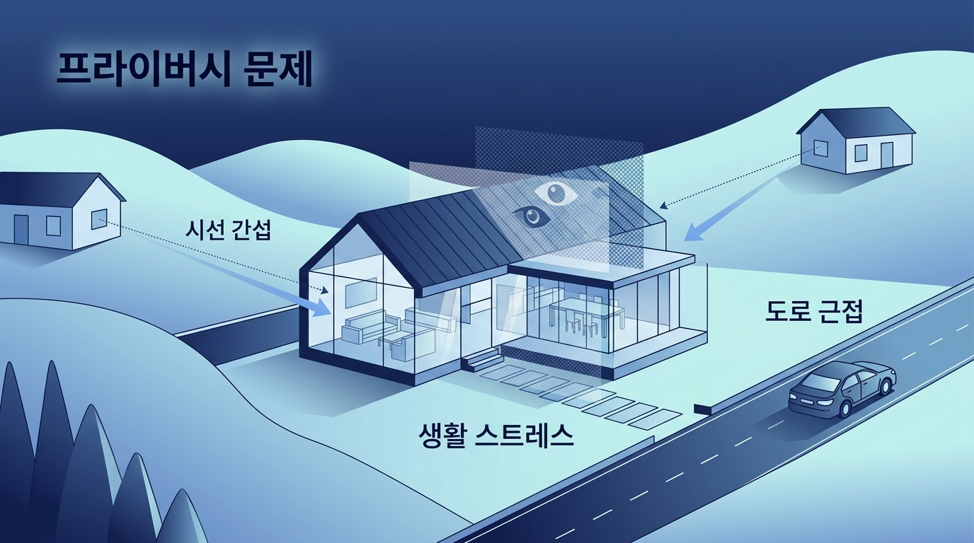 전원주택 배치계획시 프라이버시 문제발생